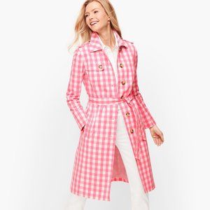 Talbots Pink Gingham Trench Coat, Size Large